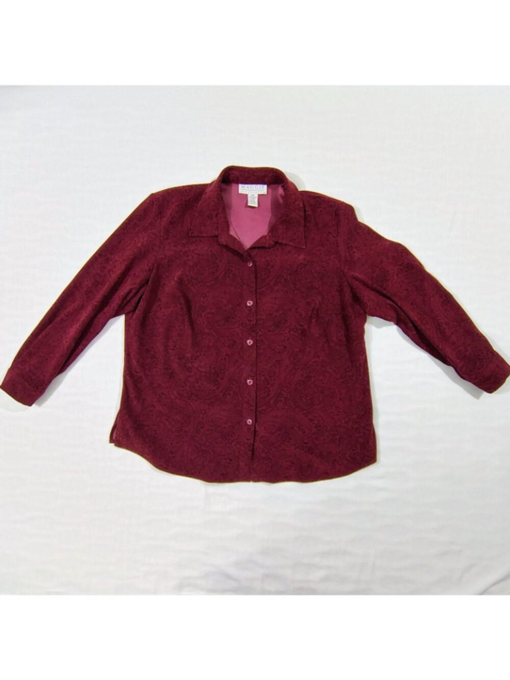 Maggie McNaughton Button Up Shirt Womens Size 18W Paisley Burgundy Long Sleeves - Picture 2 of 13